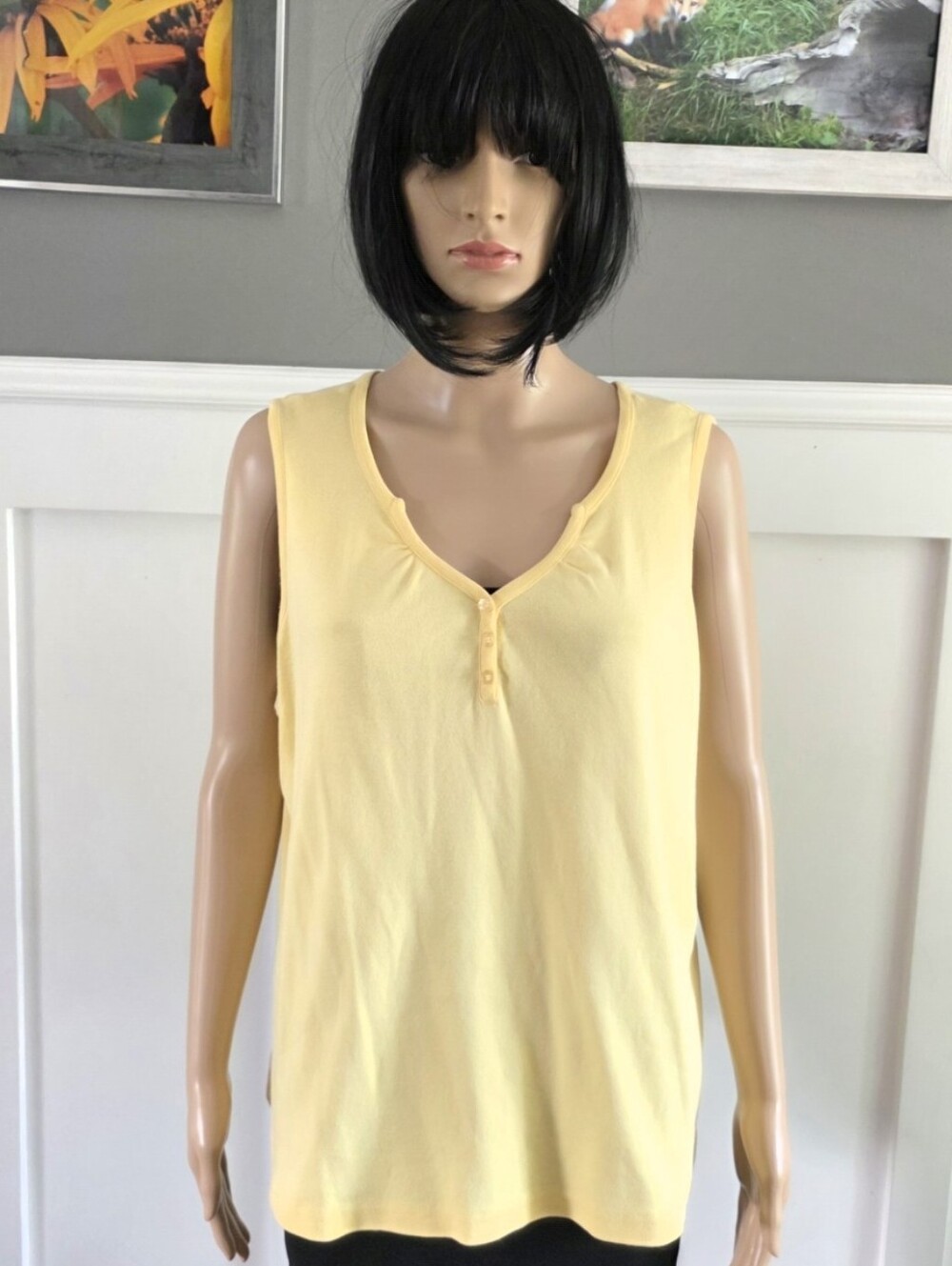 Claire France Yellow Sleeveless Top With Split Neckline, Plus Size 2X